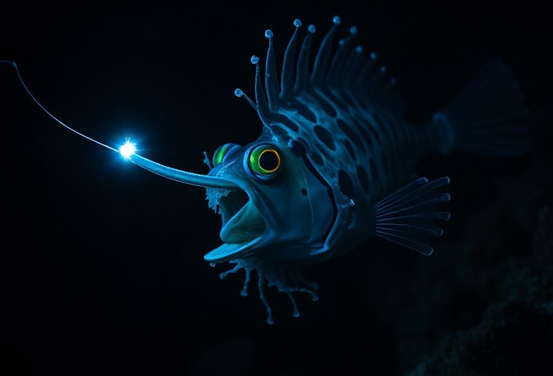 Deep sea anglerfish with bioluminescent lure