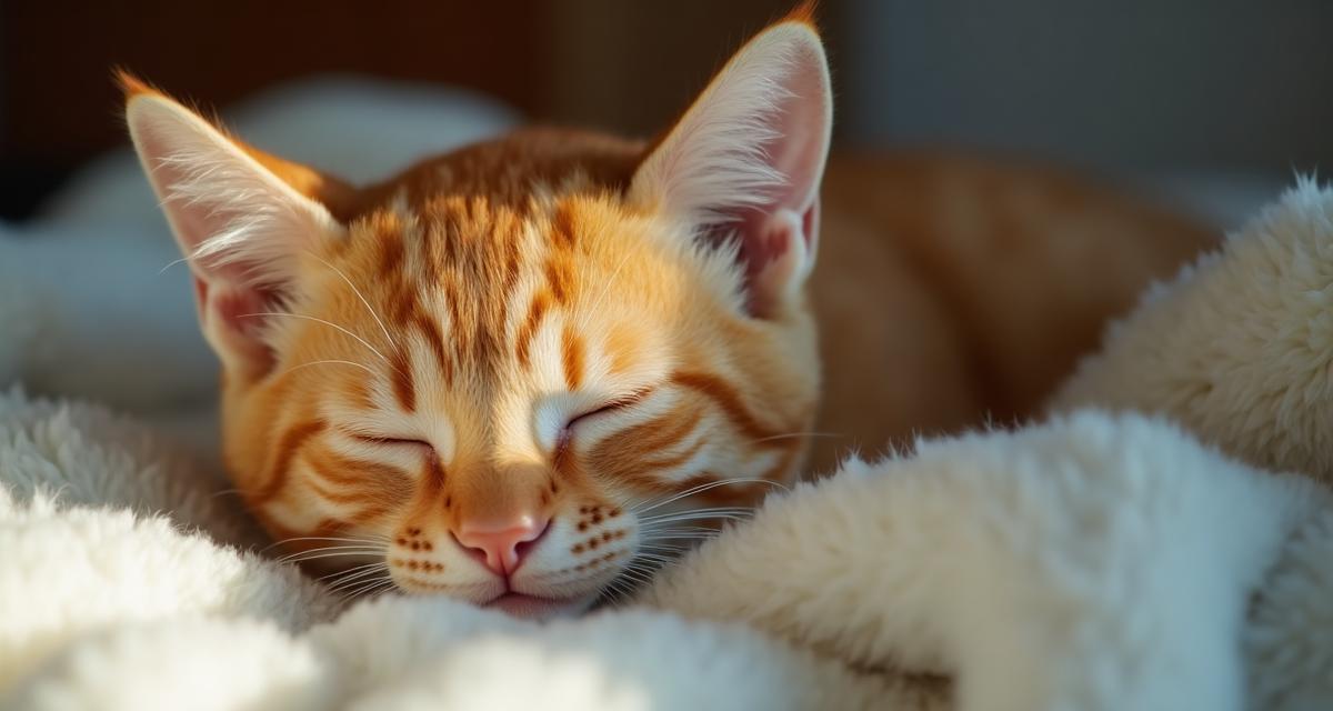 Content cat purring on a soft blanket