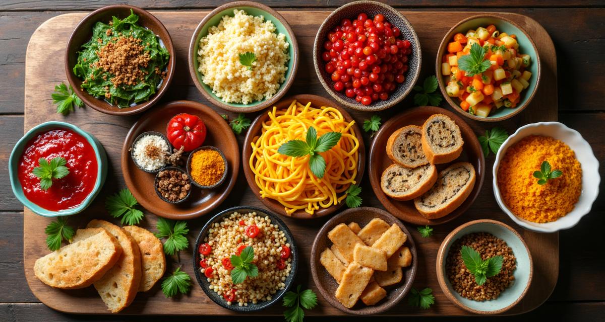 Colorful international food spread from around the world