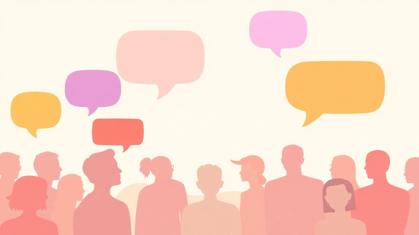 Colorful abstract speech bubbles representing icebreaker conversations.