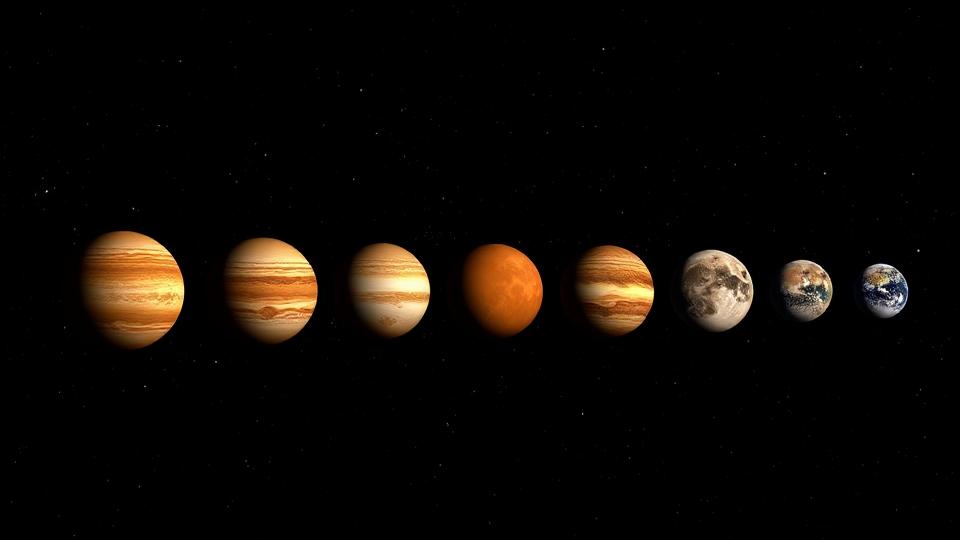 All eight planets of the solar system aligned in order from the sun