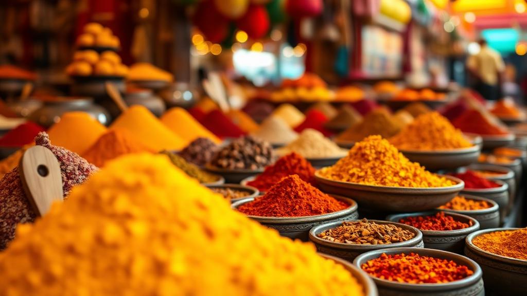 Colorful spices in a traditional market